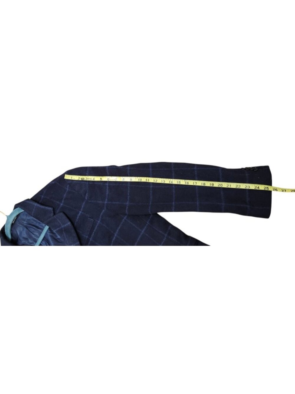 Club Monaco Mantico Wool Blend Overcoat Mens 42 Navy Windowpane Long Coat Jacket - Picture 11 of 16